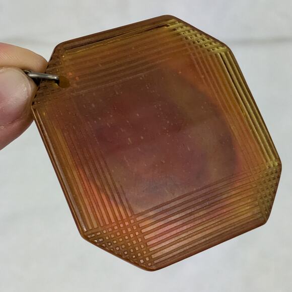 Vtg Octagon Cameo Pendant Bakelite Style Brown Frame Floral Woman Relief 2.625" - Picture 6 of 6